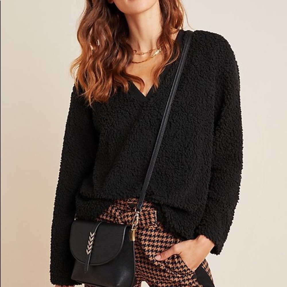 Anthropologie Edie V-neck Sherpa Pullover